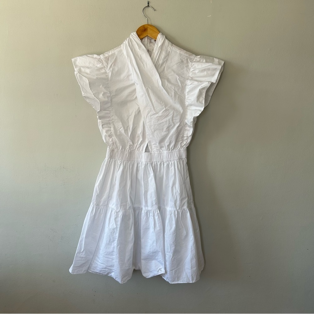 Derek Lam 10 Crosby Finn Ruffled Wrap Mini Dress Cotton Poplin White Size 10 - Picture 2 of 6